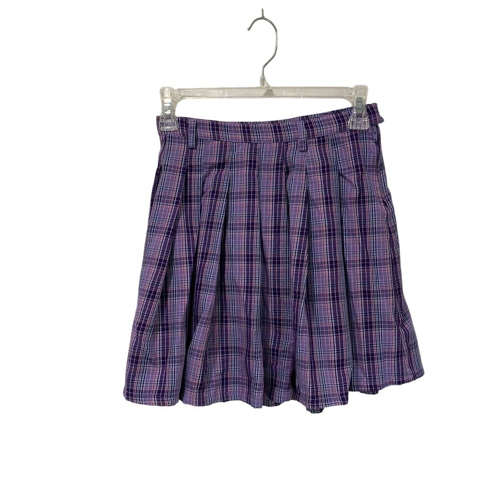 HOT‎ TOPIC Womens Skirt Size XS Plaid Pleated Mini Punk Goth Pink Purple